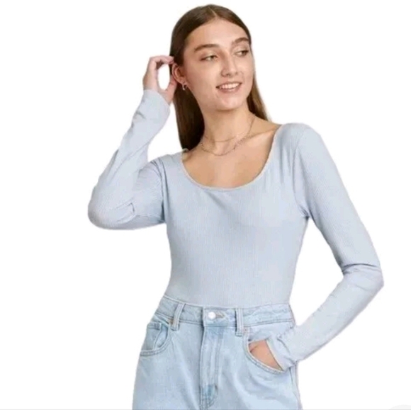 NWOT Wild Fable Women's Light Blue Ribbed Bodysuit S - Picture 1 of 8
